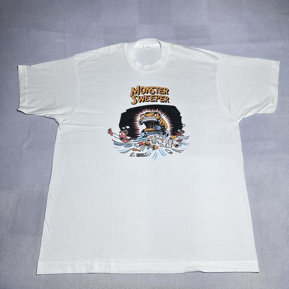 Vintage‎ 80s 90s Monster Sweeper White Single Stitch Company T-Shirt Size L/XL